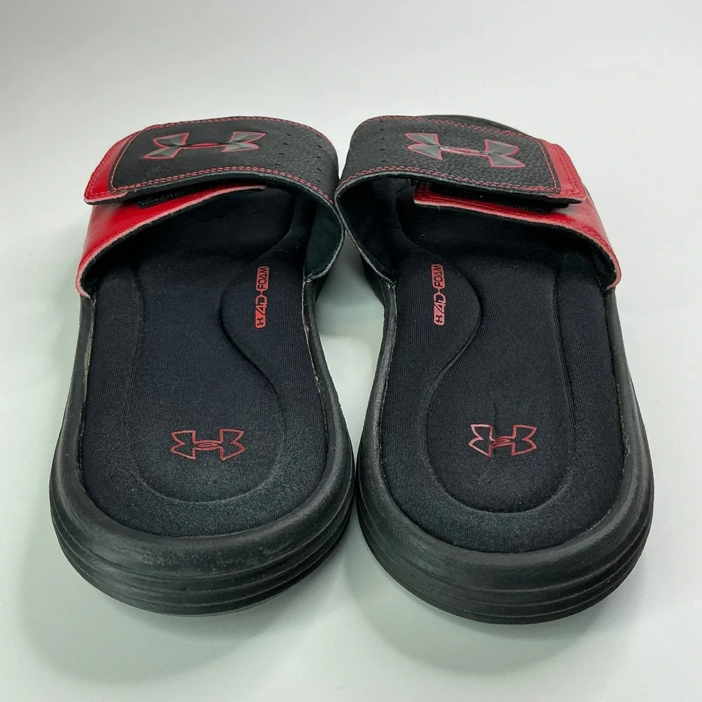 Under Armour Black Red Ignite Slides Mens 10 Adjustable 4D Foam 1235584-004